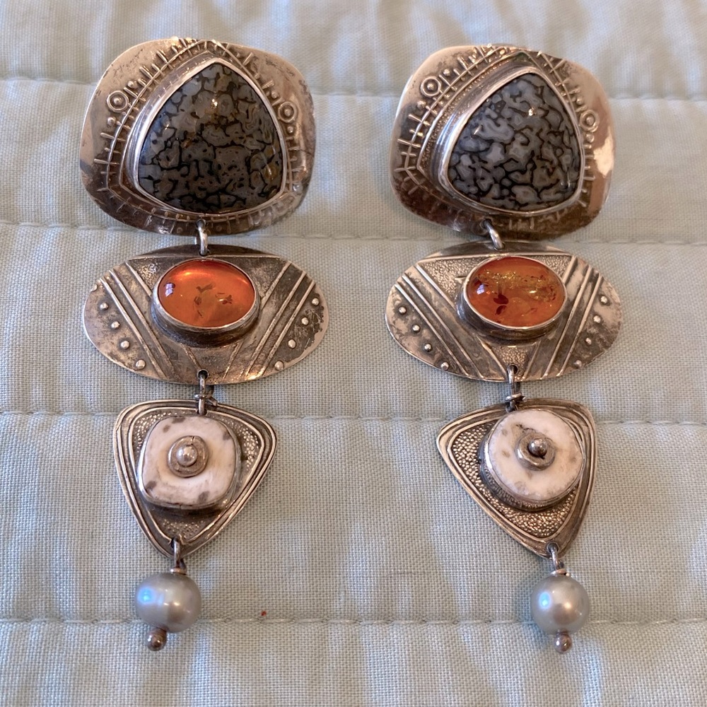 Tabra 4 drop sterling earrings (amber, pearl, etc)